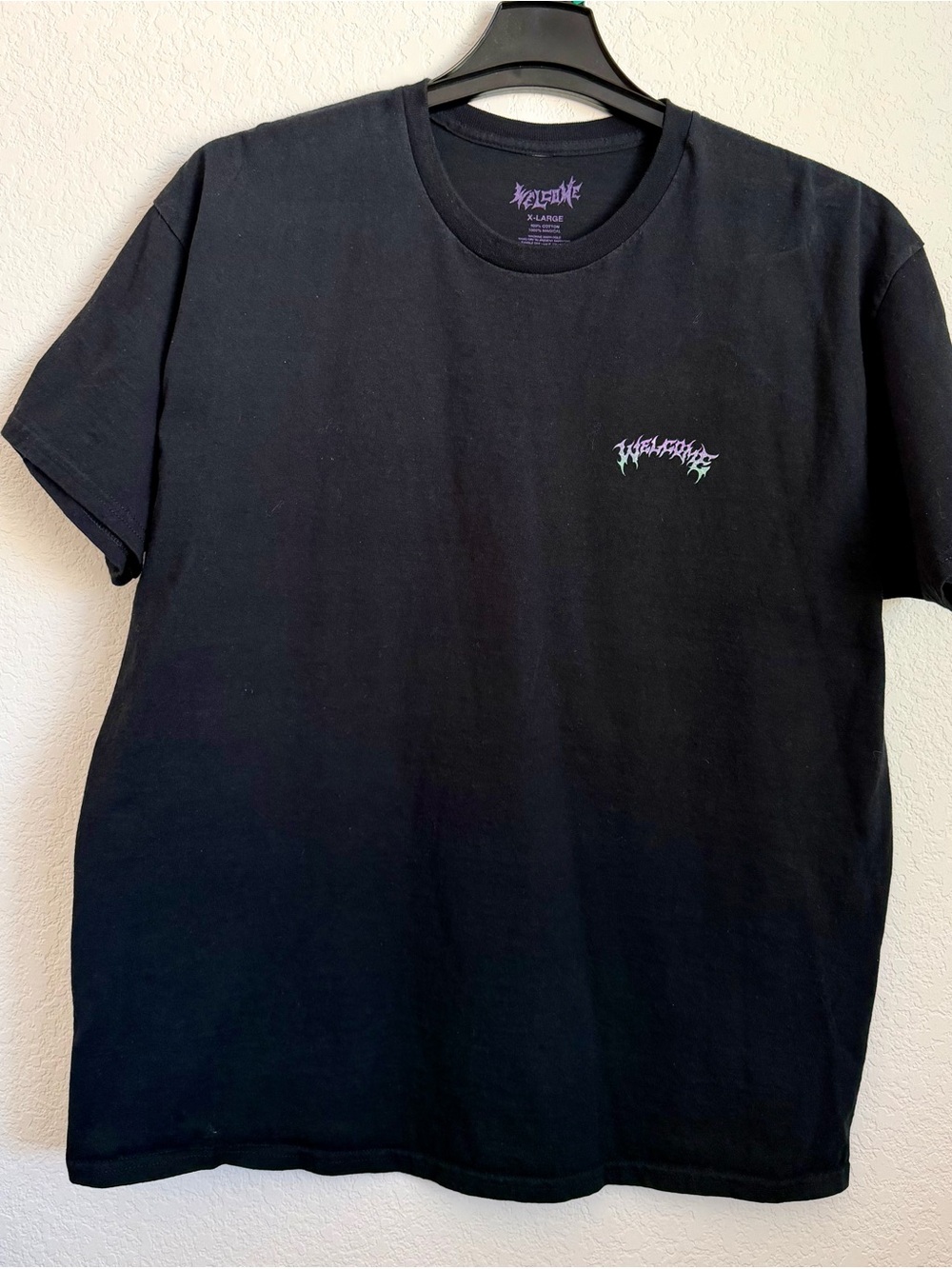Black Short-Sleeve Graphic Crewneck T-Shirt with Subtle Purple Logo